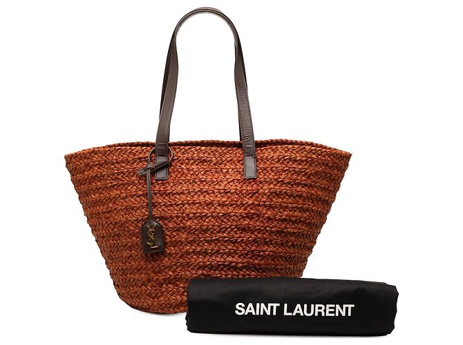 Borsa shopper Saint Laurent Medium Raffia Panier Basket marrone - vista 9