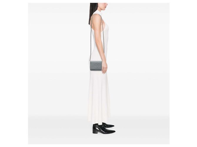 Wallet On Chain Borsa a tracolla con catena Chanel CC Caviar grigia Grigio - vista 7