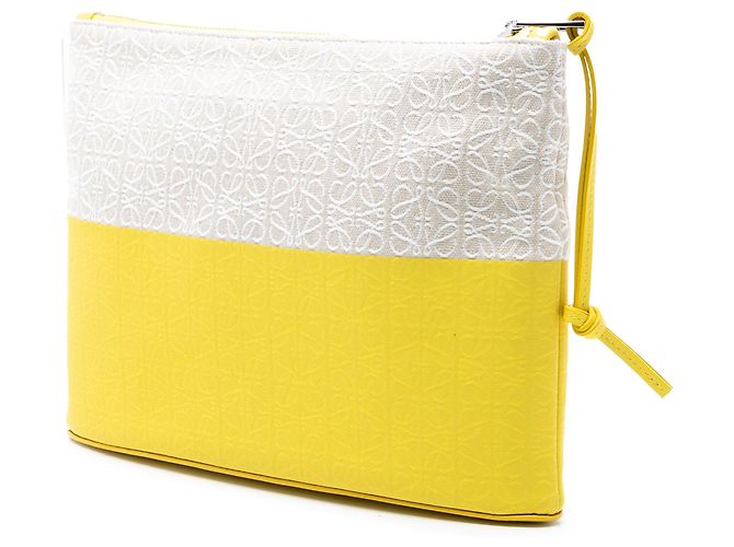 Clutch oblonga in jacquard Repeat Anagram e pelle gialla LOEWE Giallo - vista 2