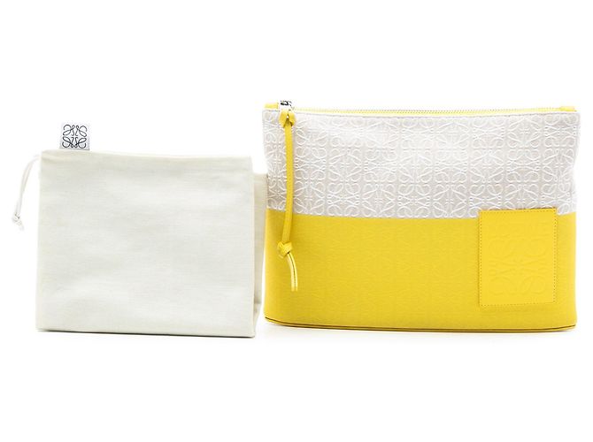 Clutch oblonga in jacquard Repeat Anagram e pelle gialla LOEWE Giallo - vista 8