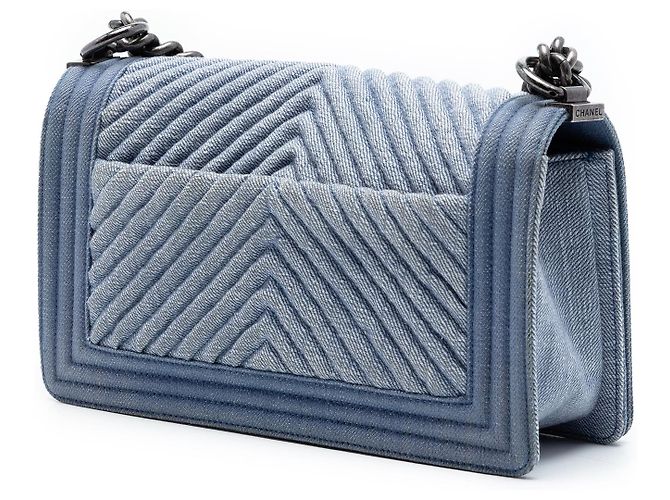 Borsa a tracolla Chanel Old Medium Chevron Denim Boy Flap Blu - vista 2