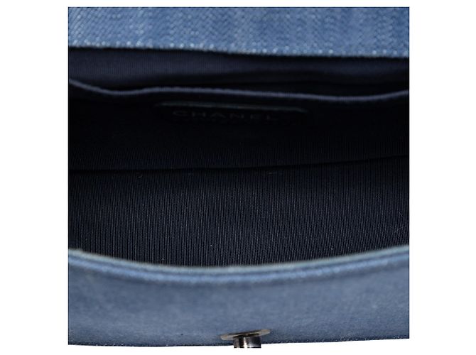 Borsa a tracolla Chanel Old Medium Chevron Denim Boy Flap Blu - vista 4
