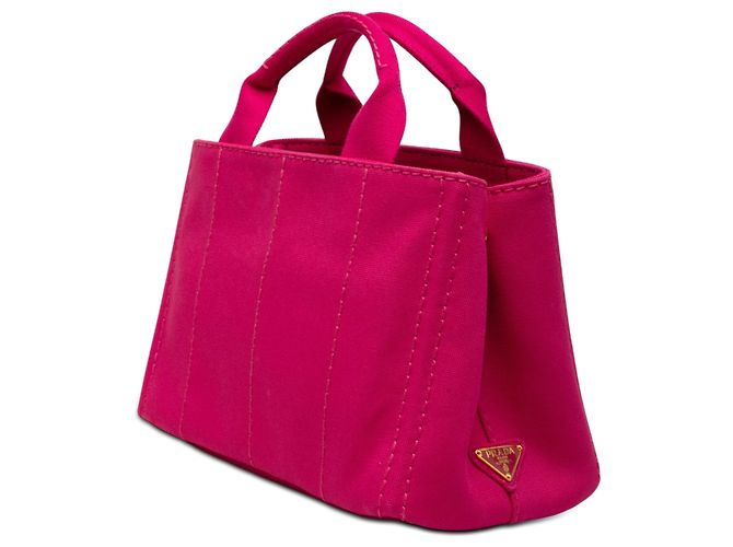 Tote Borsa piccola in tela Canapa rosa con logo Prada - vista 2