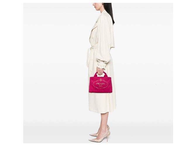 Tote Borsa piccola in tela Canapa rosa con logo Prada - vista 6