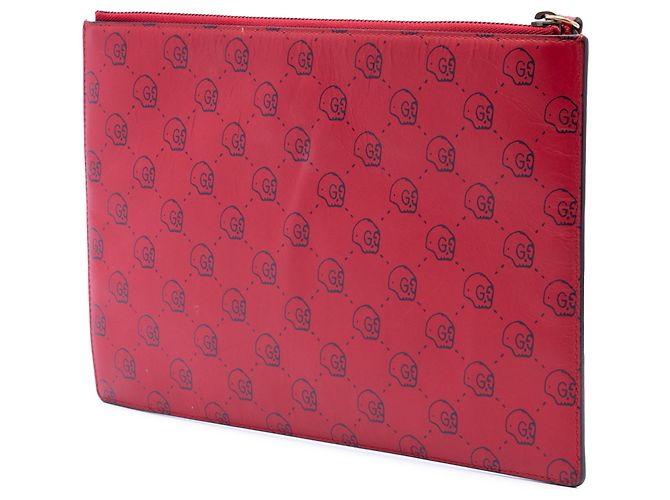 Pochette e clutch Gucci in pelle di vitello rossa Ghost Hamlet Skull Zip Rosso - vista 2