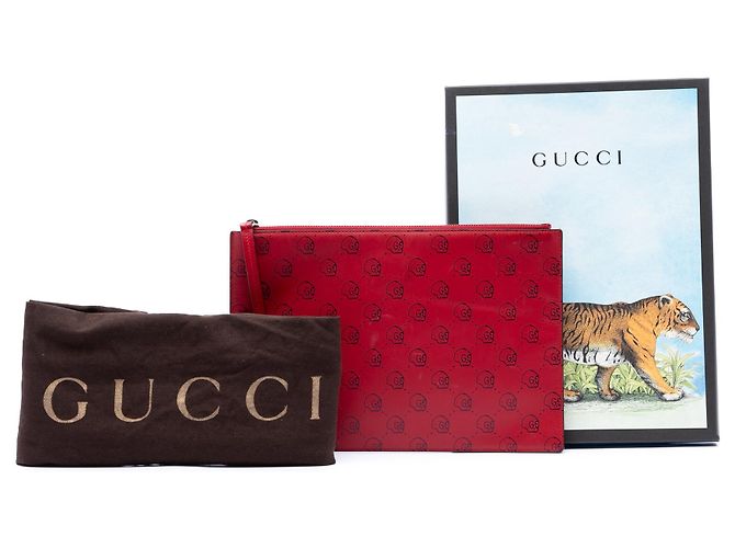 Pochette e clutch Gucci in pelle di vitello rossa Ghost Hamlet Skull Zip Rosso - vista 7
