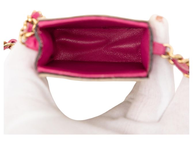 Portacigarette a tracolla in agnello e crine di cavallo rosa Chanel - vista 5