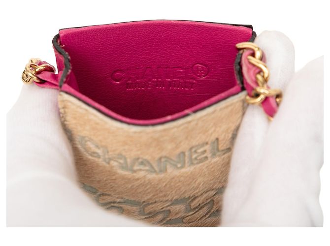 Portacigarette a tracolla in agnello e crine di cavallo rosa Chanel - vista 6