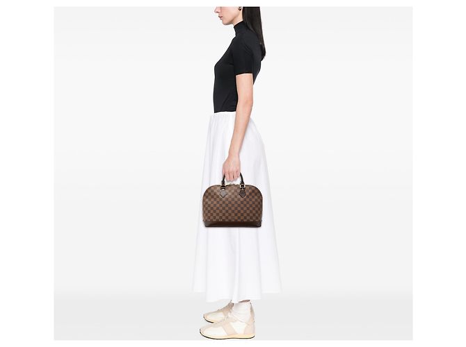 Borsa Louis Vuitton Alma PM in Damier Ebene marrone - vista 7