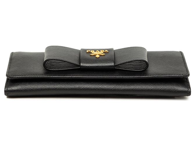 Cartera larga continental Prada Saffiano Lux Bow negra Negro - vista 3