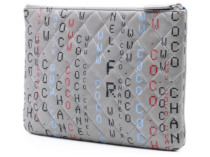 Clutch Chanel Medium Quilted Lambskin Gray Data Center O Case Grigio - vista 2