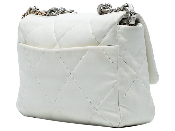 Borsa Chanel Large 19 in agnello bianco - vista 2