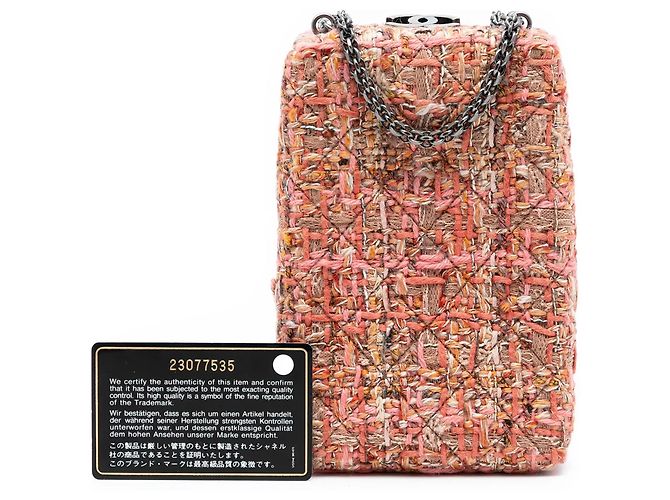Borsa a tracolla verticale Chanel CC Tweed con catena rosa - vista 8