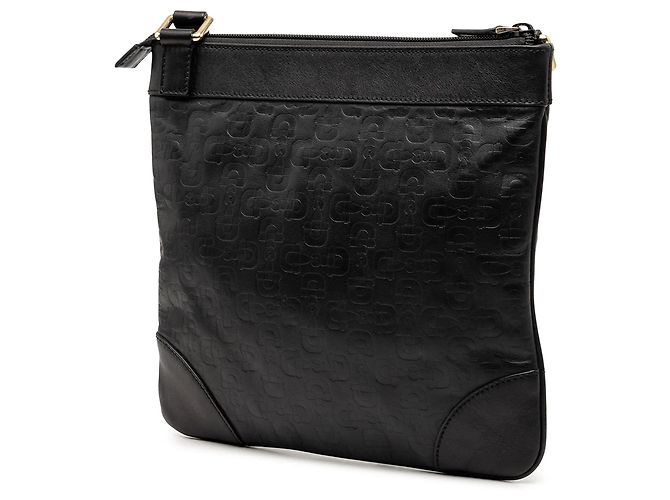 Gucci Umhängetasche aus geprägtem schwarzem Leder mit Horsebit - Ansicht 2