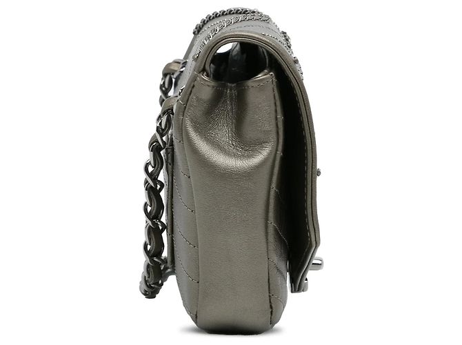 Gray Chanel Mini Embellished Calfskin Chevron Square Envelop Flap Crossbody Bag Grey - view 3