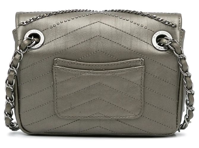 Gray Chanel Mini Embellished Calfskin Chevron Square Envelop Flap Crossbody Bag Grey - view 4