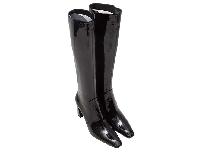 Botas altas de punta cuadrada en charol negro Saint Laurent Talla 38 - vista 2