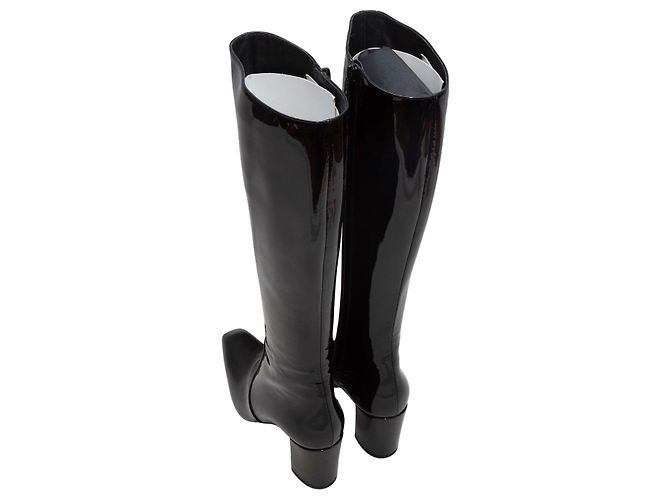 Botas altas de punta cuadrada en charol negro Saint Laurent Talla 38 - vista 3