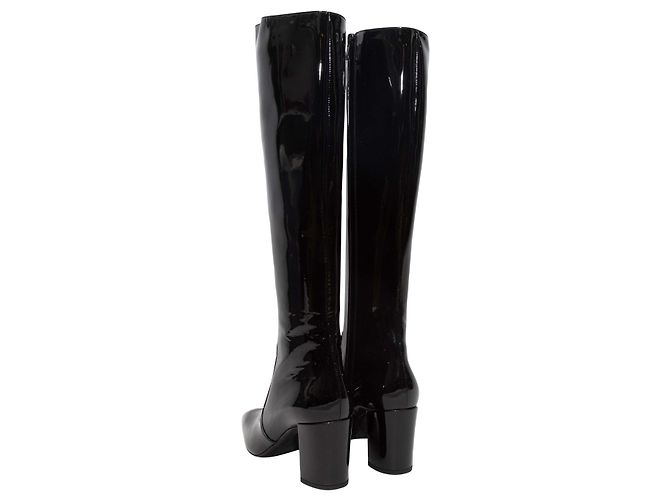 Botas altas de punta cuadrada en charol negro Saint Laurent Talla 38 - vista 4