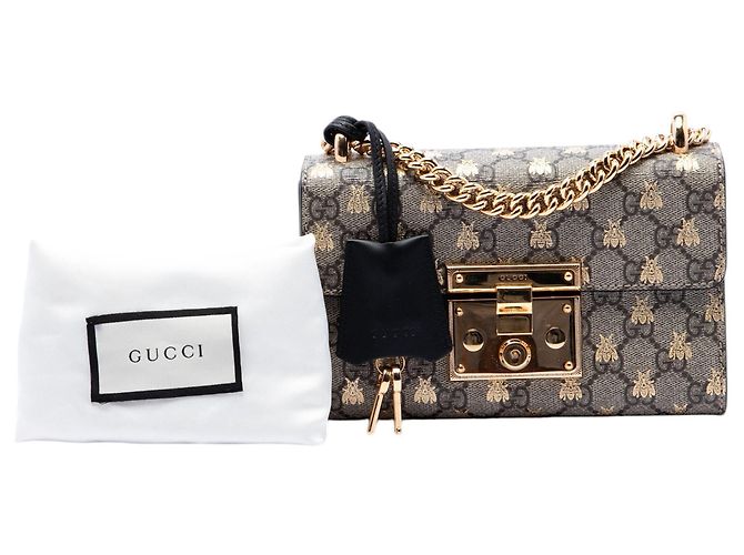 Borsa a tracolla Gucci Small GG Supreme Bee Padlock nera Nero - vista 7