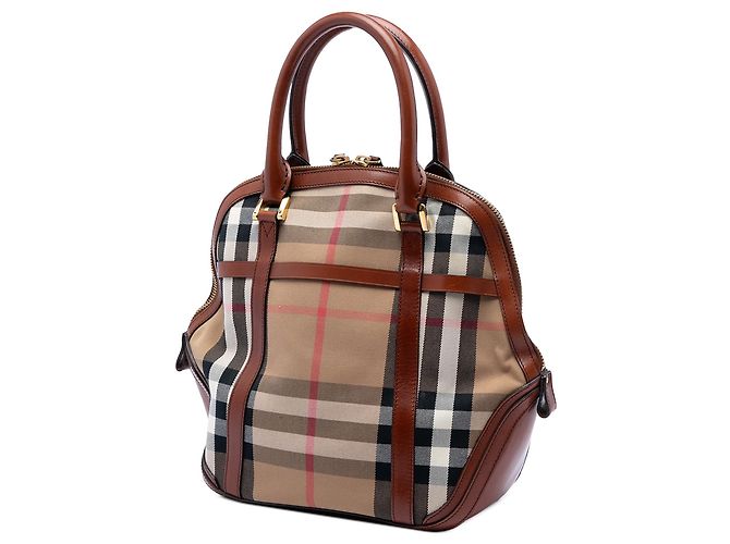 Borsa Burberry Medium House Check Canvas Bridle Orchard marrone - vista 2