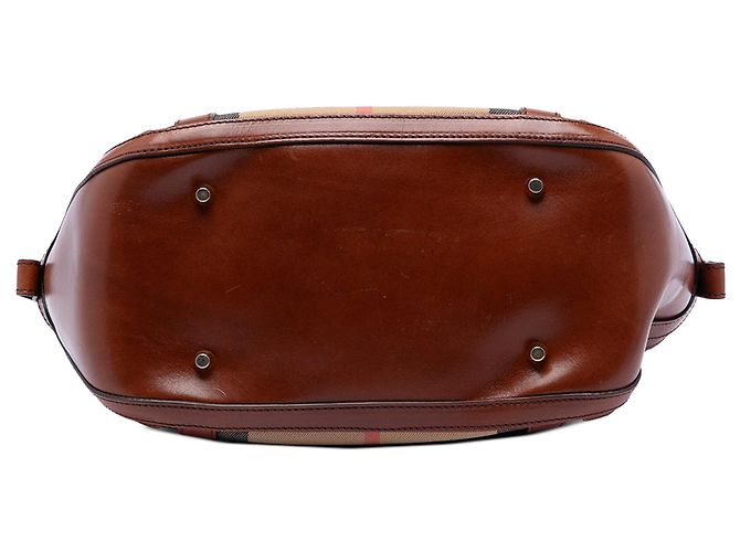 Borsa Burberry Medium House Check Canvas Bridle Orchard marrone - vista 3