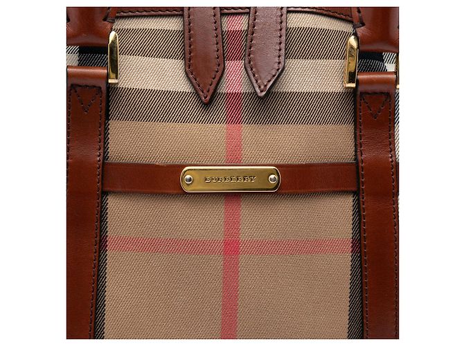 Borsa Burberry Medium House Check Canvas Bridle Orchard marrone - vista 5