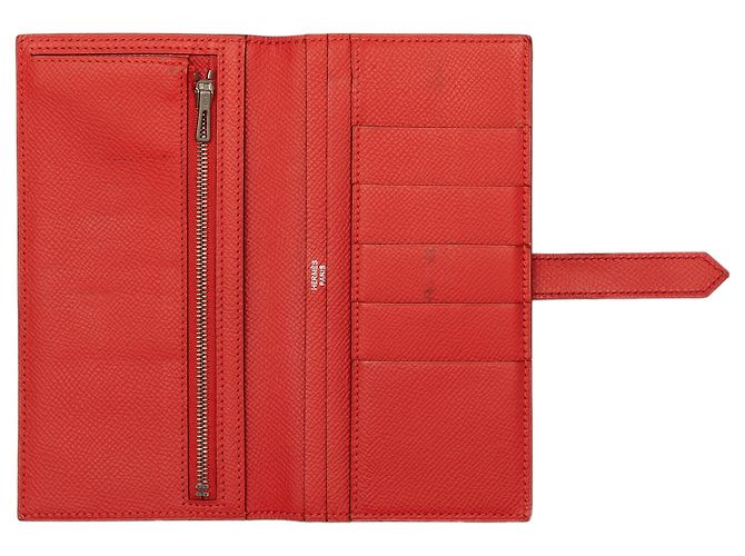 Cartera larga Bearn en piel Epsom roja Hermès - vista 4