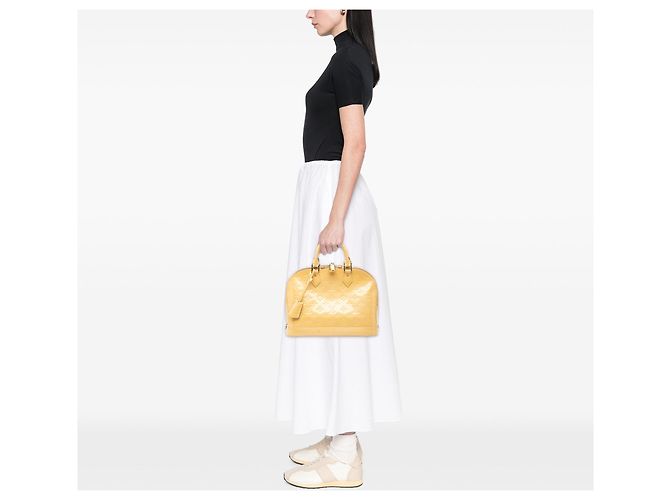 Yellow Louis Vuitton Monogram Vernis Alma PM Handbag Beige - view 7