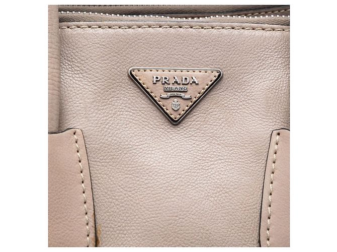 Double Borsa Prada Glace Calf beige con doppia tasca e doppio manico - vista 5