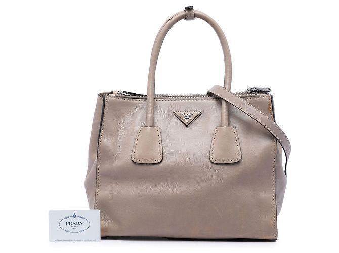 Double Borsa Prada Glace Calf beige con doppia tasca e doppio manico - vista 7