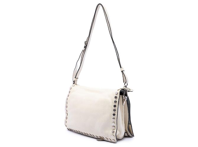 Borsa Prada Glace Calfskin Studded Etiquette Flap bianca Bianco - vista 2