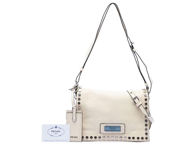 Borsa Prada Glace Calfskin Studded Etiquette Flap bianca Bianco - vista 7