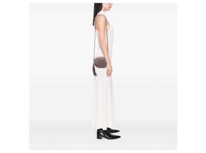 Mini borsa a tracolla Gucci Soho in nubuck marrone con catena - vista 5
