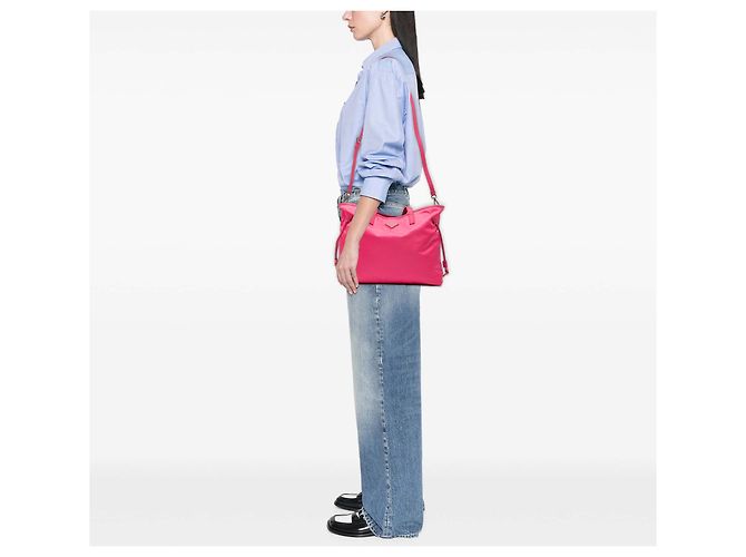 Borsa Tote Convertible Aperta Prada Saffiano Trimmed Tessuto Rosa - vista 7
