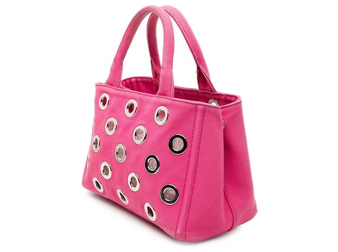 Piccola borsa Prada in tela Canapa rosa con occhielli - vista 2
