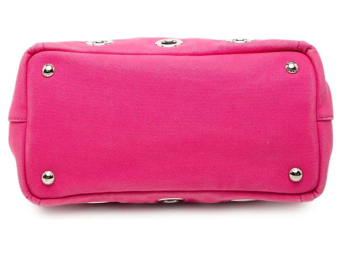 Piccola borsa Prada in tela Canapa rosa con occhielli - vista 3