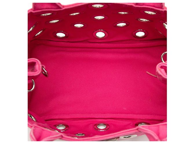 Piccola borsa Prada in tela Canapa rosa con occhielli - vista 4