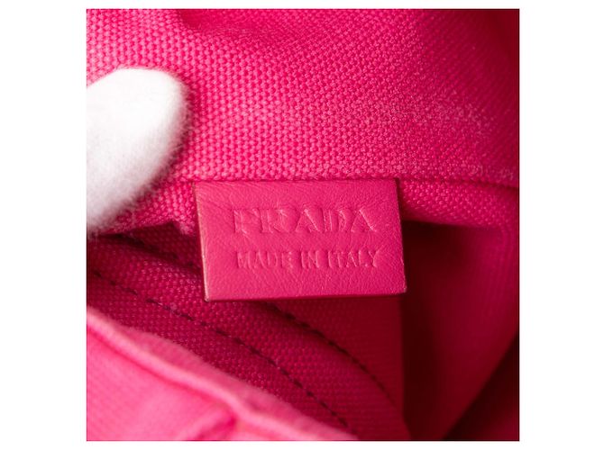 Piccola borsa Prada in tela Canapa rosa con occhielli - vista 5