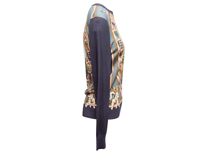Navy & Multicolor Dolce & Gabbana Löwen- & Cherubinen-Motiv bedruckter Pullover Größe US S Blau - Ansicht 2