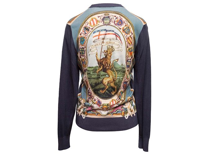Navy & Multicolor Dolce & Gabbana Löwen- & Cherubinen-Motiv bedruckter Pullover Größe US S Blau - Ansicht 3