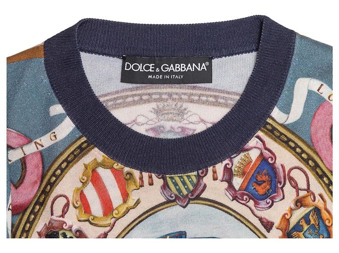Navy & Multicolor Dolce & Gabbana Löwen- & Cherubinen-Motiv bedruckter Pullover Größe US S Blau - Ansicht 5