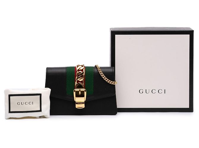 Borsa a tracolla Gucci Super Mini Sylvie in pelle di vitello Web nera Nero - vista 8