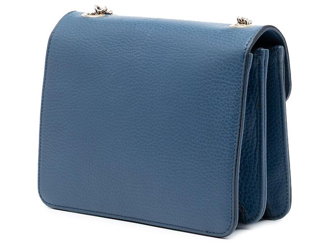 Piccola borsa a tracolla Gucci in pelle di vitello con logo interlocking G blu - vista 2