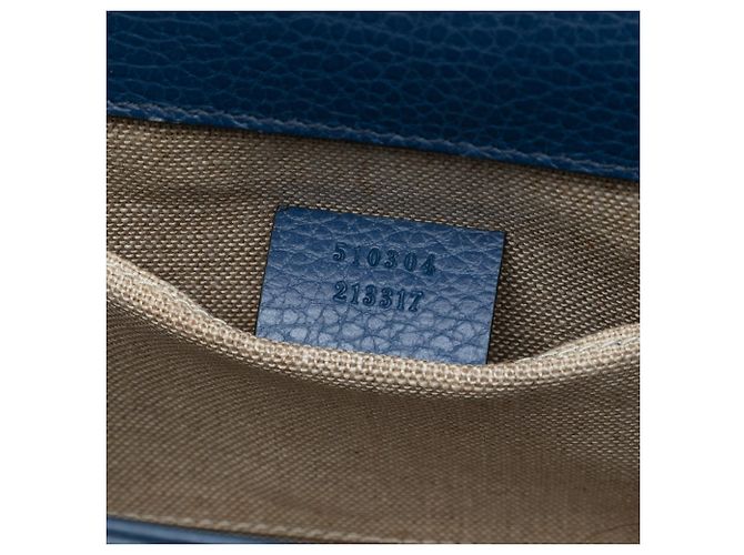 Piccola borsa a tracolla Gucci in pelle di vitello con logo interlocking G blu - vista 6