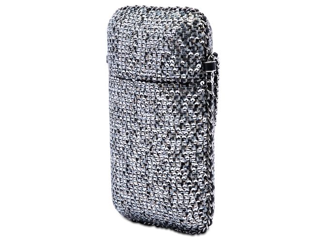 Borsa a tracolla Chanel CC in tweed e paillettes argento con catena per telefono - vista 2