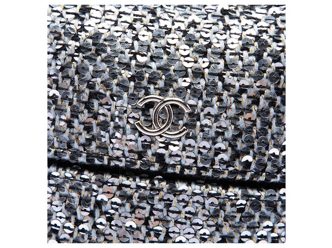 Borsa a tracolla Chanel CC in tweed e paillettes argento con catena per telefono - vista 5