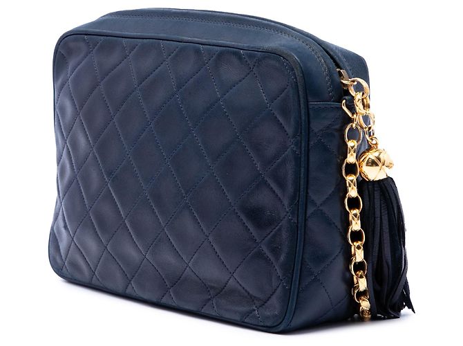 Chanel CC gesteppte Lammfell Camera Bag in Blau mit Quaste - Ansicht 2