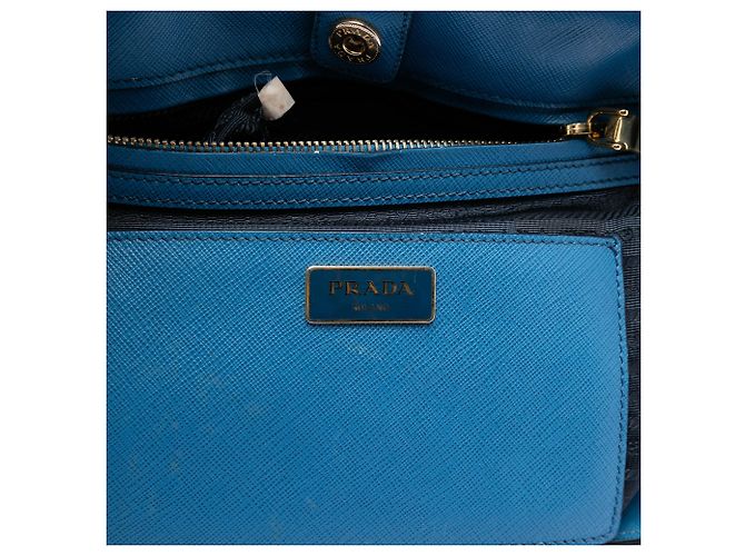 Borsa Satchel Blue Prada Bicolor Saffiano Lux Galleria - vista 5