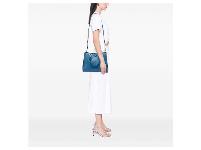 Borsa Satchel Blue Prada Bicolor Saffiano Lux Galleria - vista 6